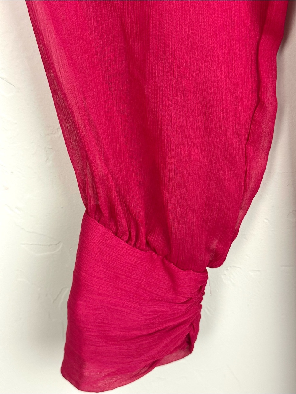 Zara Fuchsia Pink Pleated Maxi Dress Twist Front Long Sleeve XS - Picture 8 of 13